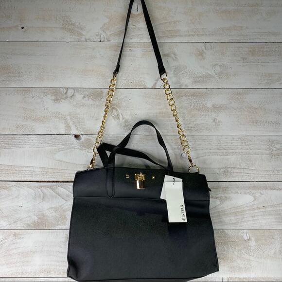 JUSTFAB Black Gold Crossbody‎ Shoulder Chain Purse Bag - Picture 1 of 6